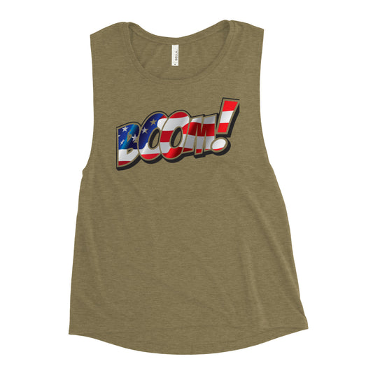 Boom! USA Flag Ladies’ Muscle Tank